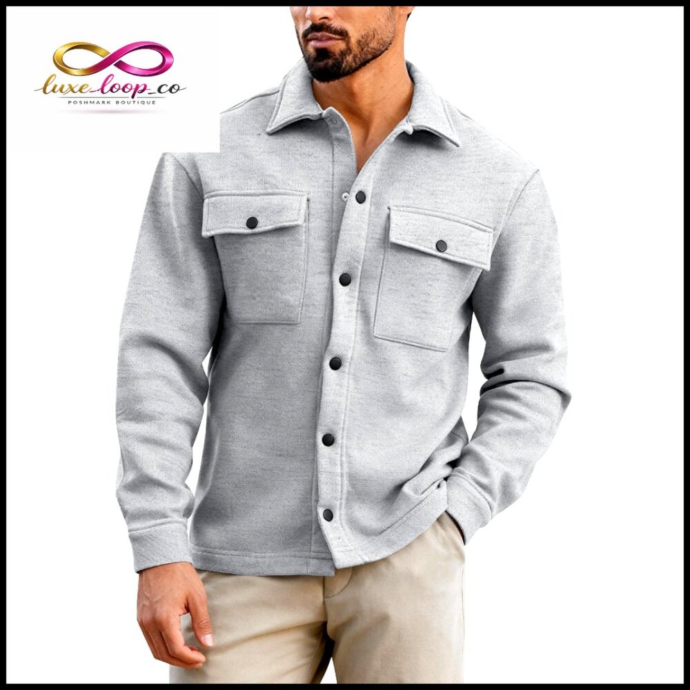 Men's‎ Fleece Button Down Shirt Jacket Lightweight Casual Shacket with Pockets